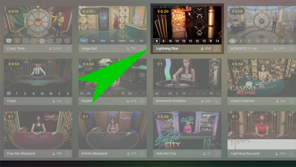 Choose Lightning Dice in the Lobby