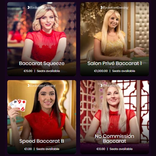 selection of live dealer baccarat games