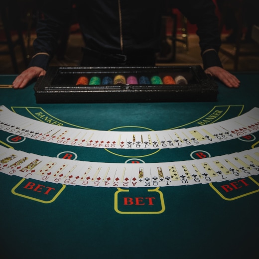 Blackjack table with cards