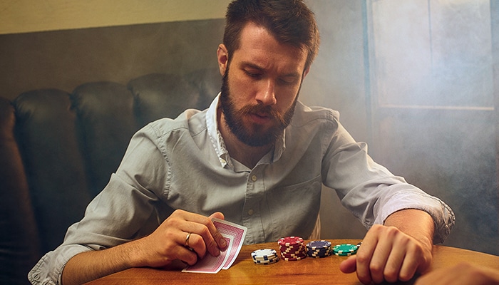 Lonely man gambling