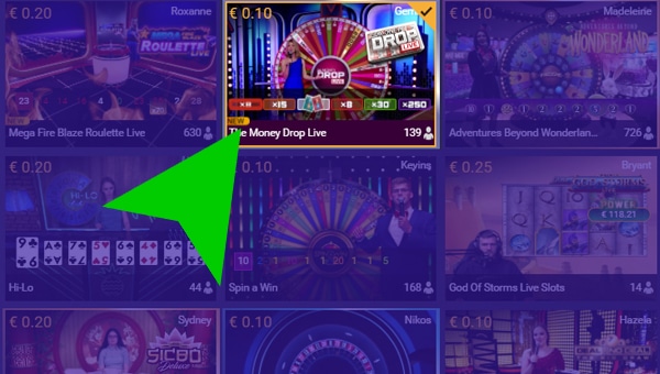 Choose Money Drop Live in the lobby