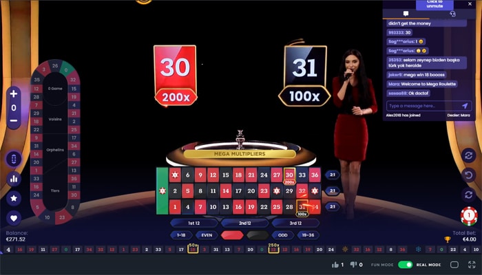 Live Mega Roulette is streamed from a live studio