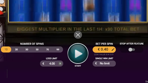 Choose number of spins and bet per spin