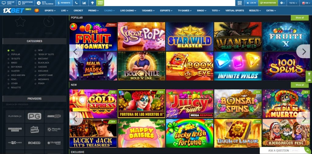 Lots of popular slots at 1XBET