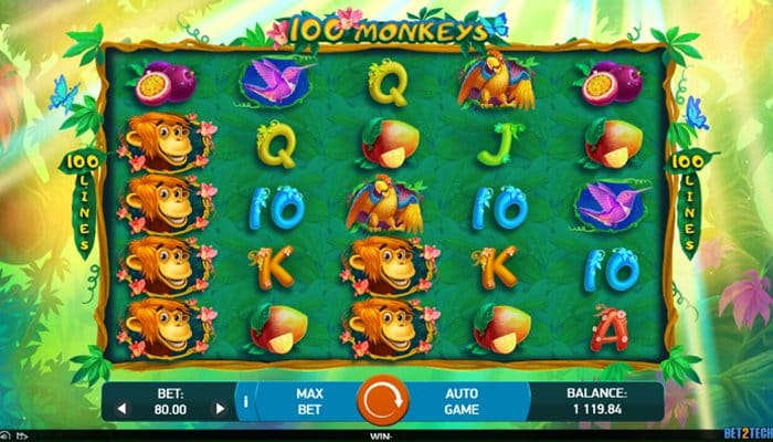 100 Monkeys is a popular slot developed by Bet2Tech