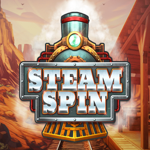 Steam Spin Logo with illustrated locomotive and barren field background