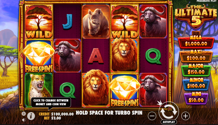 In-game view of The Ultimate 5 slot featuring various symbols
