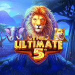 The Ultimate 5 Slot logo featuring a lion, elephant, and tiger