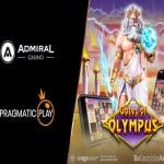 Promotional image featuring the Pragmatic Play and Admiral Casino logos and a Lore of Olympus slot background