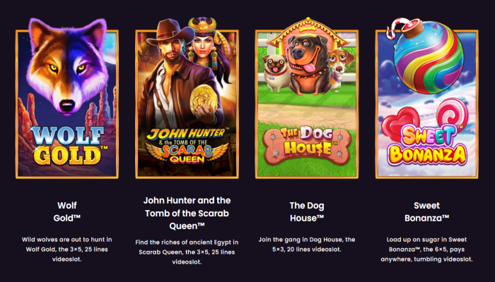 Photo featuring Pragmatic Play's most popular slot games with short descriptions