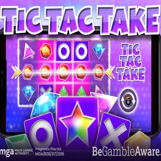 Promotional image for Tic Tac Take featuring the game's logo and licenses