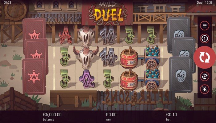 In-game image of Wild Duel slot featuring various symbols