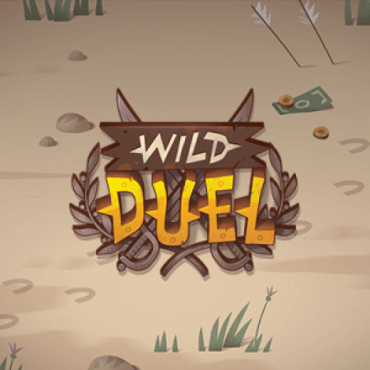 Wild Duel game logo on a barren land background