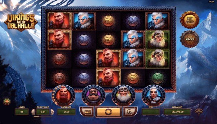 In-game image of the Vikings Go To Valhalla game featuring various symbols