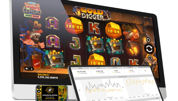 Screen featuring iSoftBet's Gold Digger game and some statistics