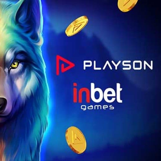 A promotional image featuring the Playson and Inbet logos next to a wolf game mascot