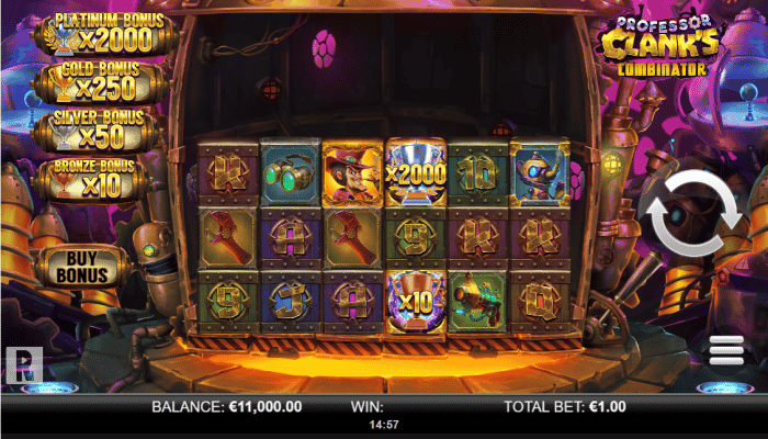 In-Game view of Professor Clank's Combinator slot featuring various symbols