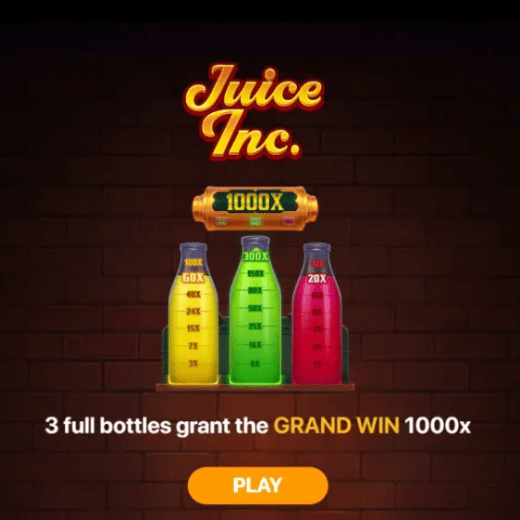 Juice Inc. slot logo with three different colored bottles
