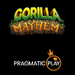 Gorilla Mayhem and Pragmatic Play logos on black background