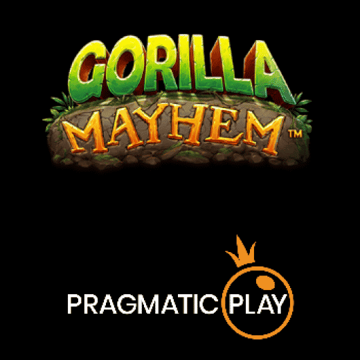 Gorilla Mayhem and Pragmatic Play logos on black background