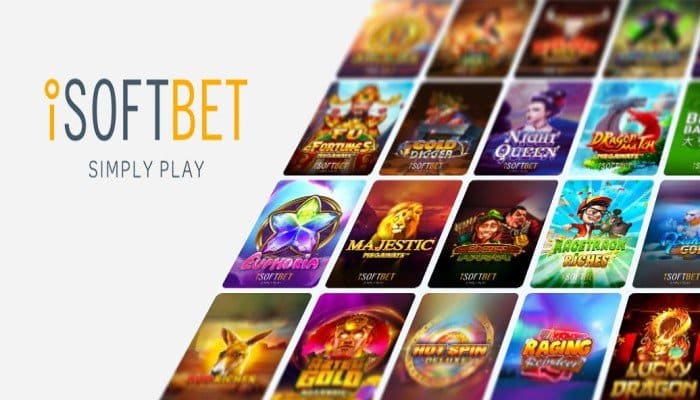 The iSoftBet logo next to a slideshow of the company's games