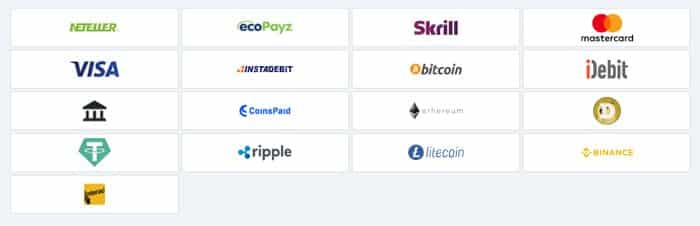 Payment methods brunocasino