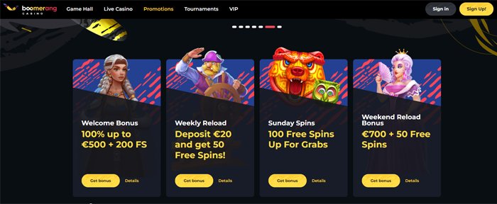 Some of the promotions at Boomerang Casino
