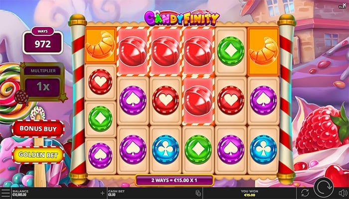 Candyfinity video slot gameplay