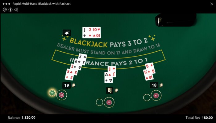 Rapid Multi-Hand Blackjack with Rachael dealer
