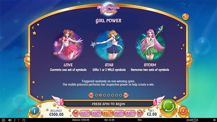 Moon Princess Trinity video slot Girl Power feature