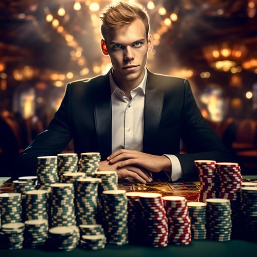 Smiling and lean Swedish man playing poker