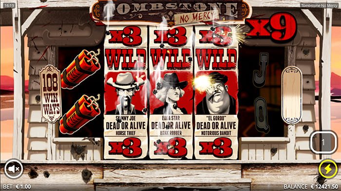 Tombstone No Mercy video slot main game win