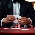 Poker player with pair of aces in hands