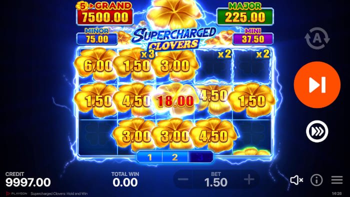 Supercharged Clovers Hold and Win bonus round playthrough