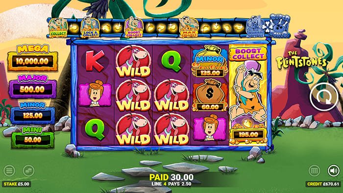 The Flintstones video slot base game boost collect win