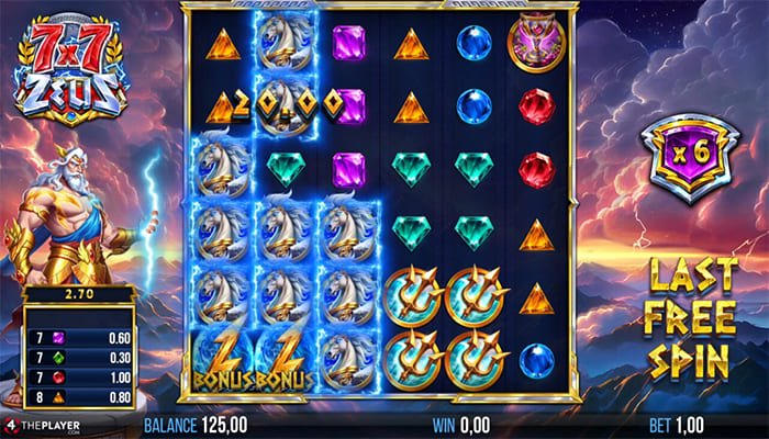 7x7 Zeus Bonus Win gameplay