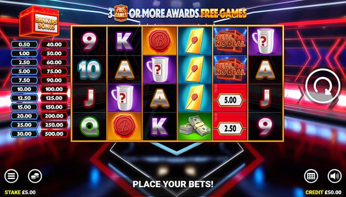 Deal or No Deal Bankers Boost Base video slot gameplay