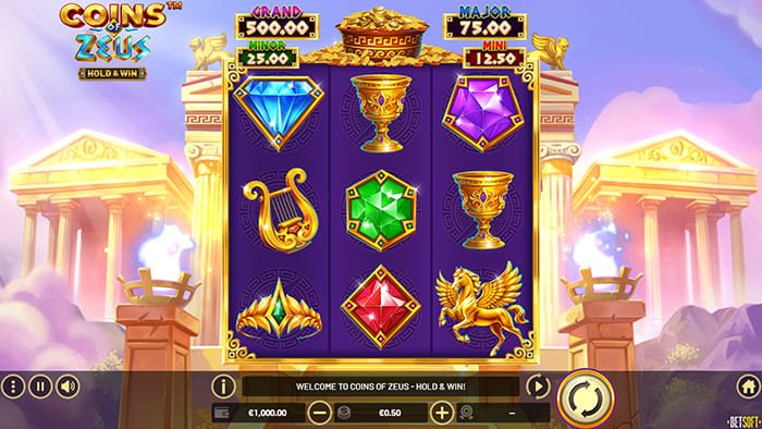Coins of Zeus Hold and Win video slot base gameplay