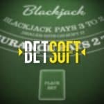 Betsoft Gaming logo on blackjack table background