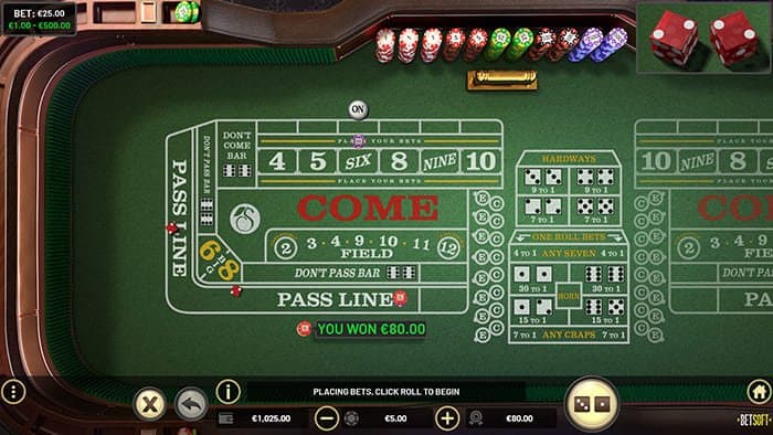 Craps table game playthrough