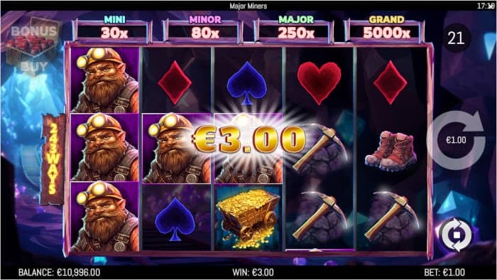 Major Miners video slot base game win