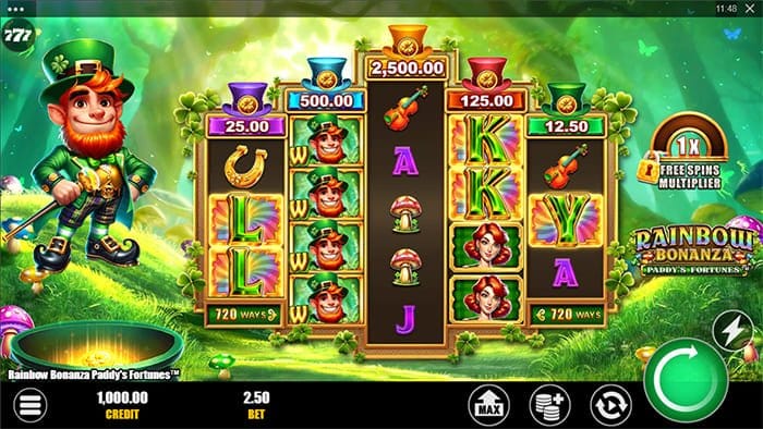 Rainbow Bonanza Paddy’s Fortunes video slot base gameplay