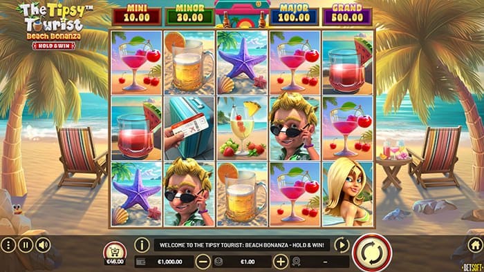 The Tipsy Tourist: Beach Bonanza video slot base gameplay