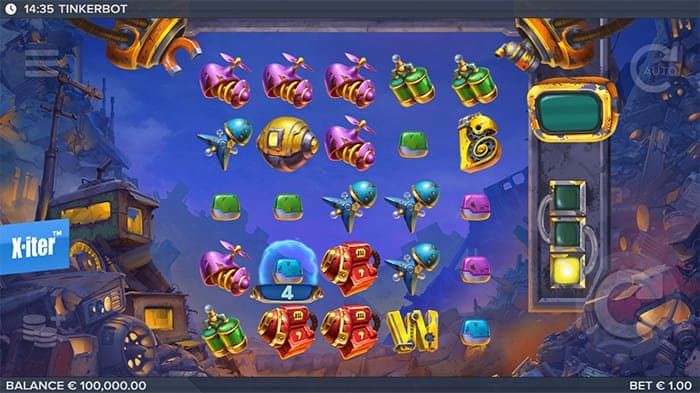 Tinkerbot video slot base gameplay