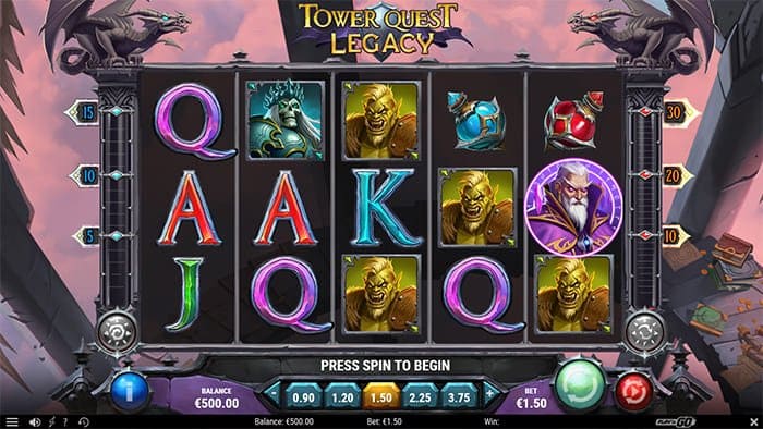 Tower Quest Legacy video slot base gameplay