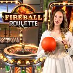 Fireball Roulette live casino game logo and presenter