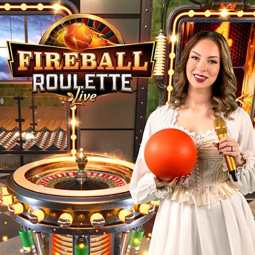 Fireball Roulette live casino game logo and presenter
