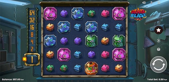 Mad Blast video slot base gameplay