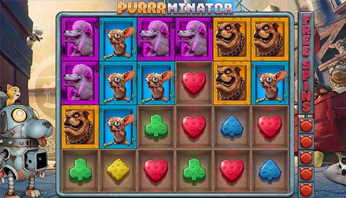 Purrrminator gameplay with dogs and cat