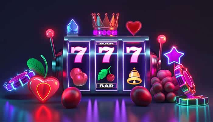 Slot Machine with Lucky Number Seven and Fruits